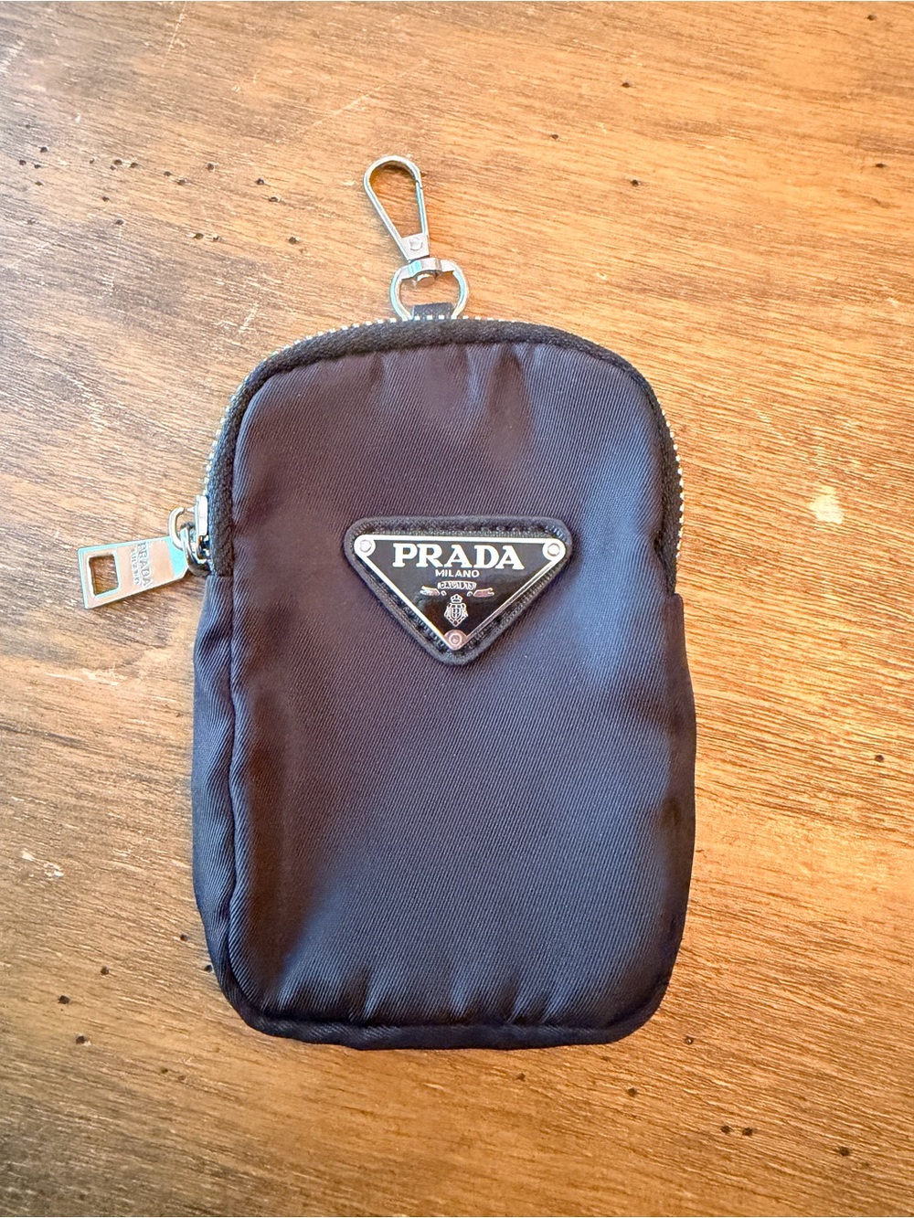 Prada Black Nylon Clip Pouch with Triangle Logo